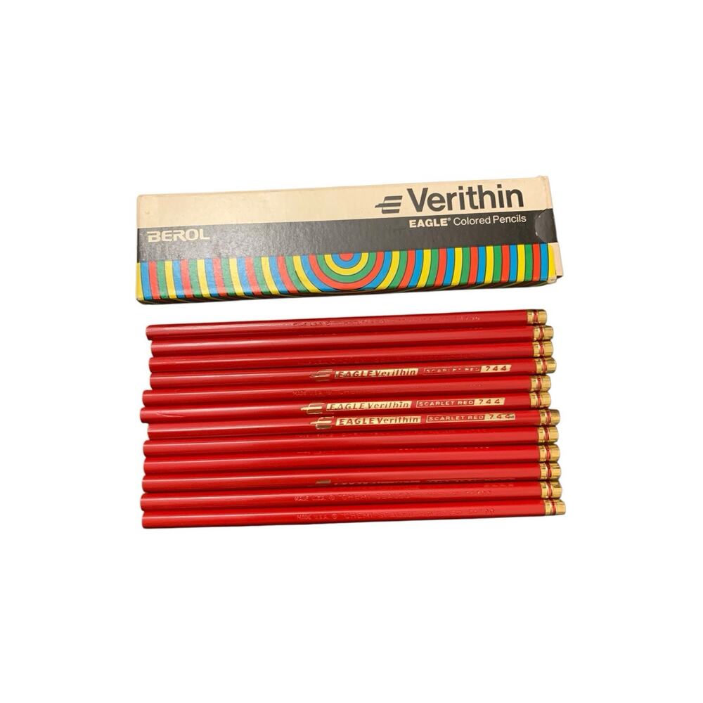 Vintage Berol Verithin Eagle Colored Pencils Scarlet Red 744‎ (Box of 12)